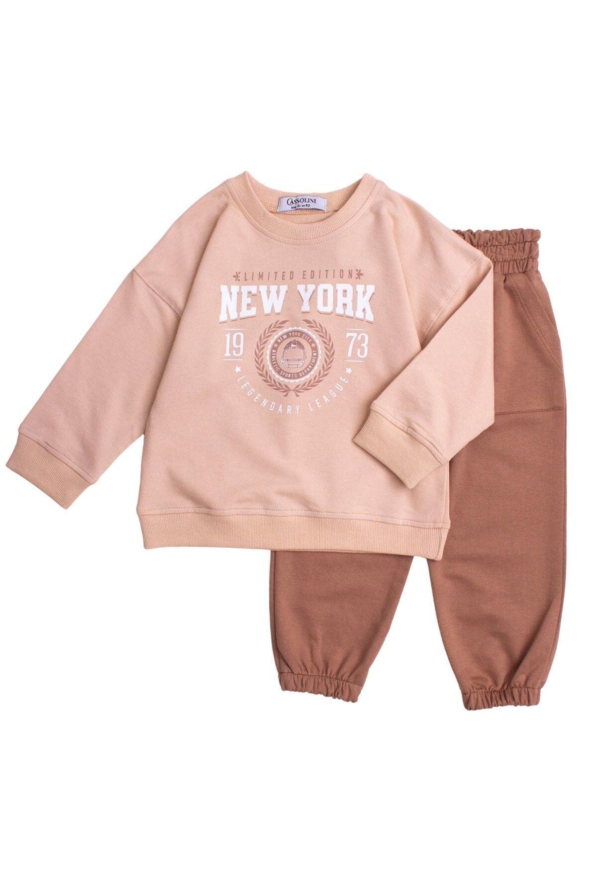 New York Baskılı Oversize Alt Üst Bebek Çocuk Eşorfman Takımı